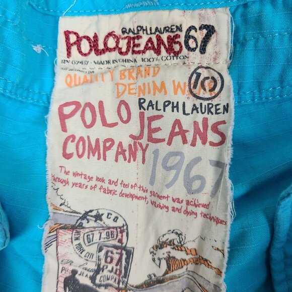 Vintage Ralph Lauren Polo Jean Co. Shorts RL 67 Blue Cyan Sz 10 Pockets - Picture 5 of 13